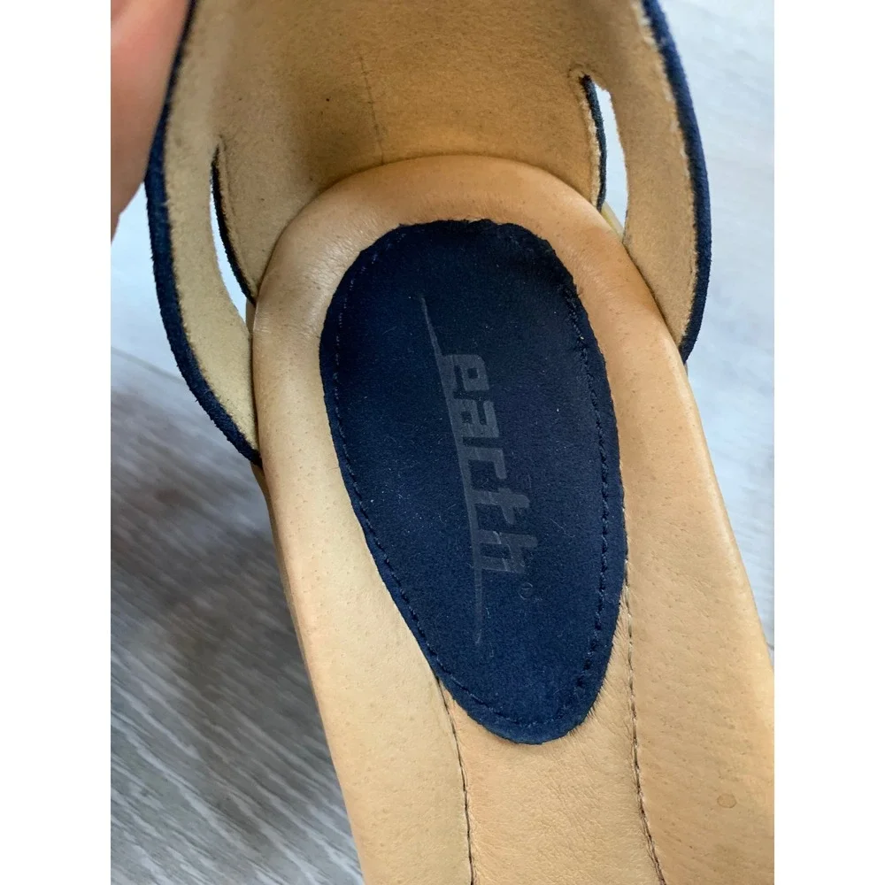 Earth Curvet Women's Sandals Blue Suede Pleated Wedge 6.5 Casual Shoes